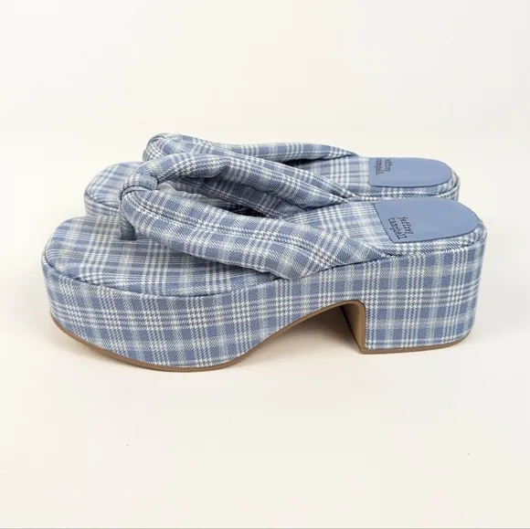 Jeffrey Campbell Luau Blue Plaid Platform Thong Sandals Size 6