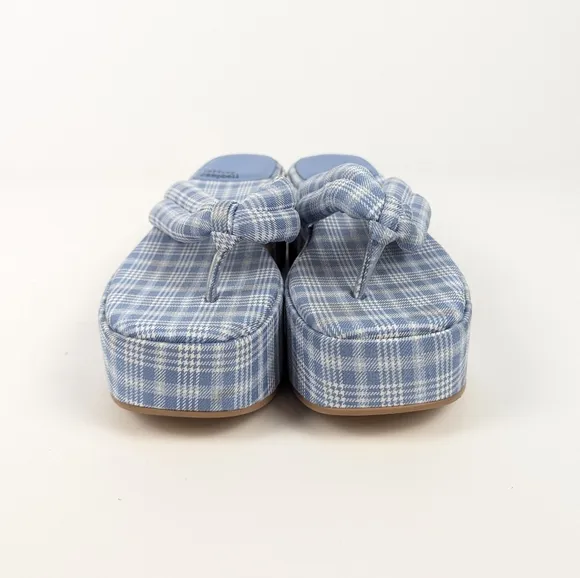 Jeffrey Campbell Luau Blue Plaid Platform Thong Sandals Size 6