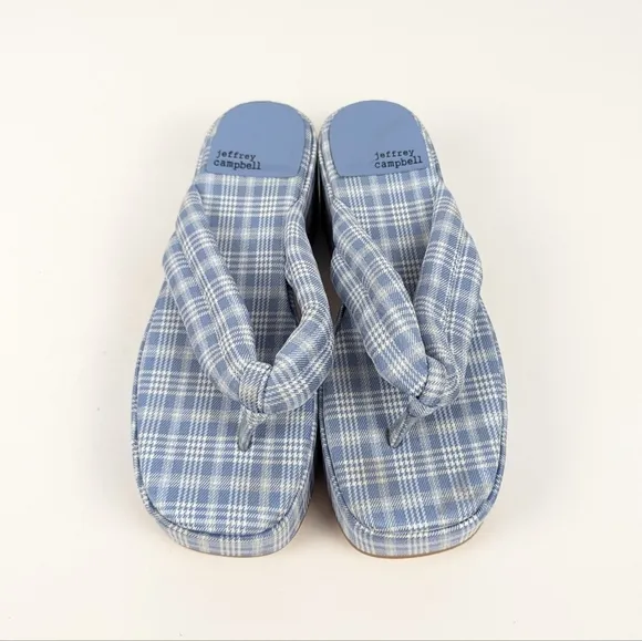 Jeffrey Campbell Luau Blue Plaid Platform Thong Sandals Size 6