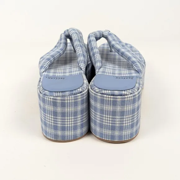 Jeffrey Campbell Luau Blue Plaid Platform Thong Sandals Size 6