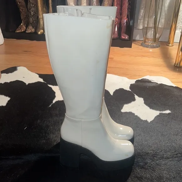 Jeffrey Campbell Refresh White Patent Leather Knee High Platform Boots size 7.5
