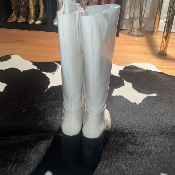 Jeffrey Campbell Refresh White Patent Leather Knee High Platform Boots size 7.5