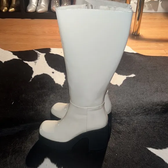 Jeffrey Campbell Refresh White Patent Leather Knee High Platform Boots size 7.5
