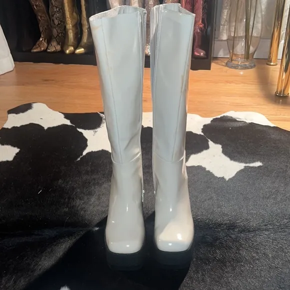 Jeffrey Campbell Refresh White Patent Leather Knee High Platform Boots size 7.5