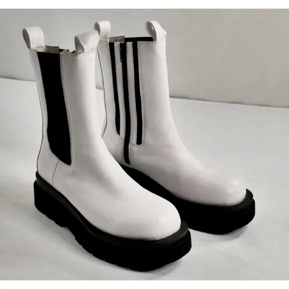 Jeffrey Campbell Tanked Platform White Chelsea Zip Boots Women's Size 7.5