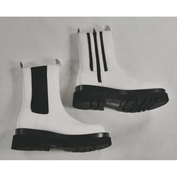 Jeffrey Campbell Tanked Platform White Chelsea Zip Boots Women's Size 7.5
