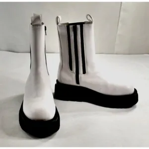 Jeffrey Campbell Tanked Platform White Chelsea Zip Boots Women's Size 7.5