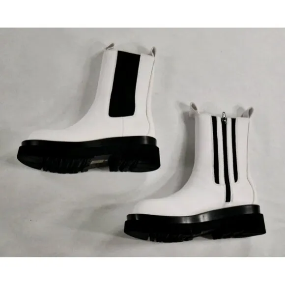 Jeffrey Campbell Tanked Platform White Chelsea Zip Boots Women's Size 7.5