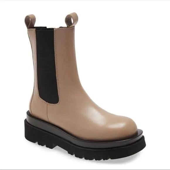 Jeffrey Campbell Tanked Platform Brown Leather Chelsea zip boots size 8 NEW