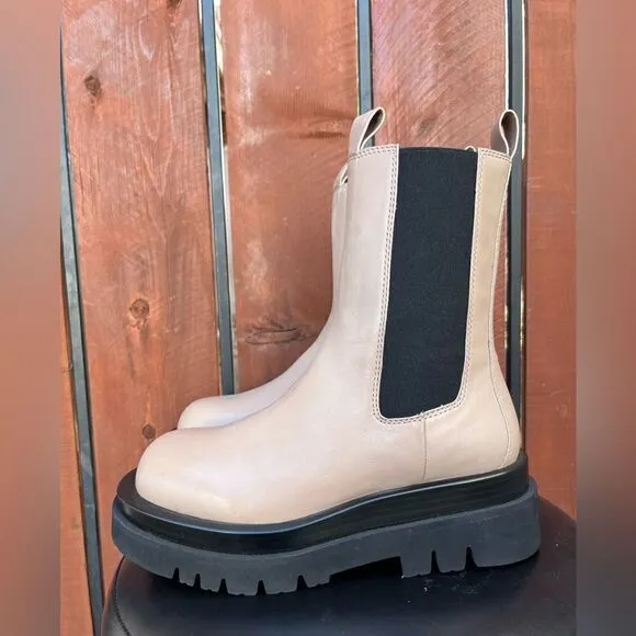 Jeffrey Campbell Tanked Platform Brown Leather Chelsea zip boots size 8 NEW