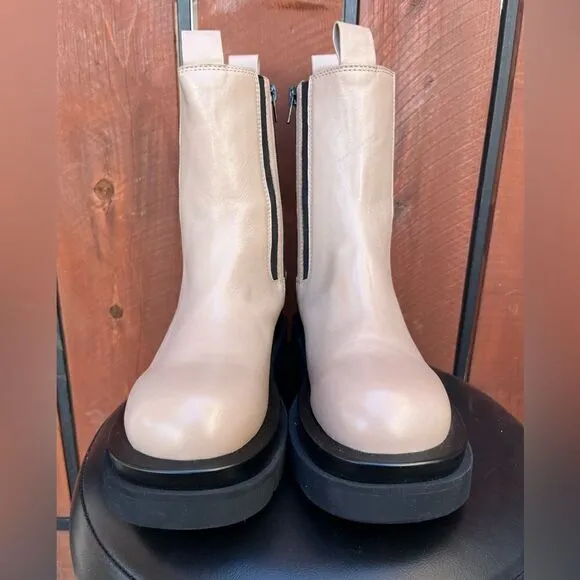 Jeffrey Campbell Tanked Platform Brown Leather Chelsea zip boots size 8 NEW