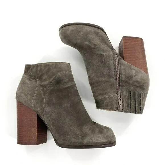 Jeffrey Campbell Womens Ankle Boots Block Heel Booties Gray Green Suede 9