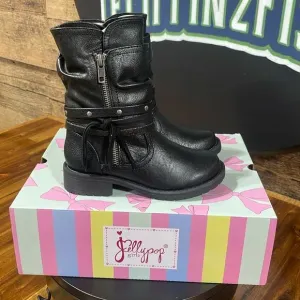 Jellypop Boots Girls Stand Up Kyxies Black Distressed Size 12M Mid Calf Side Zip