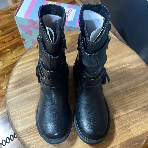 Jellypop Boots Girls Stand Up Kyxies Black Distressed Size 12M Mid Calf Side Zip