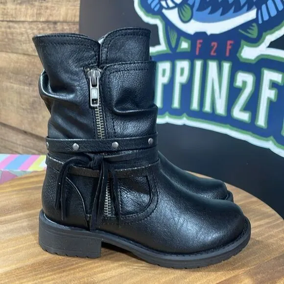 Jellypop Boots Girls Stand Up Kyxies Black Distressed Size 12M Mid Calf Side Zip