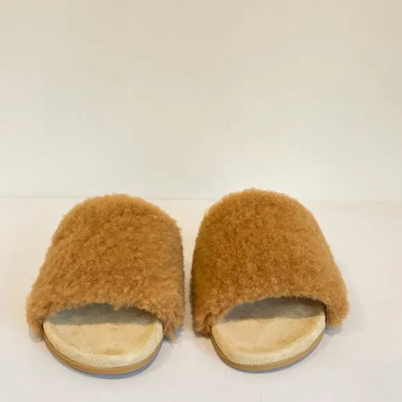 Jenni Kayne Shearling Slide Sandal Tan Size 38/7.5