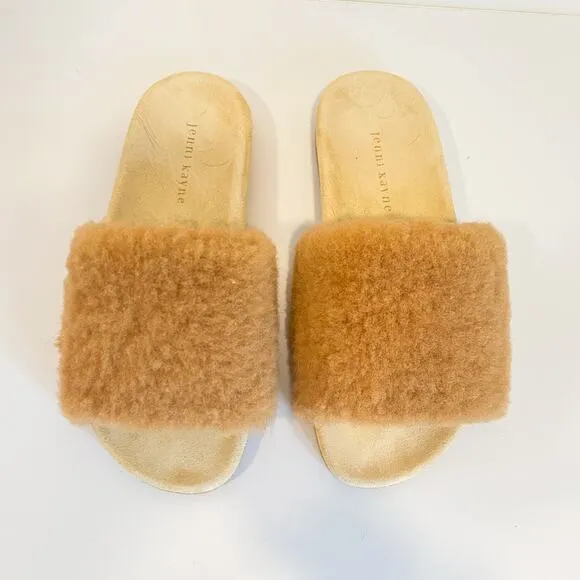 Jenni Kayne Shearling Slide Sandal Tan Size 38/7.5