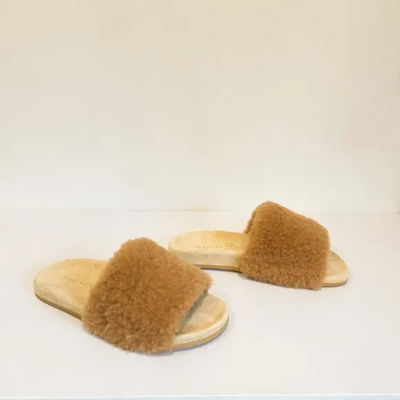 Jenni Kayne Shearling Slide Sandal Tan Size 38/7.5