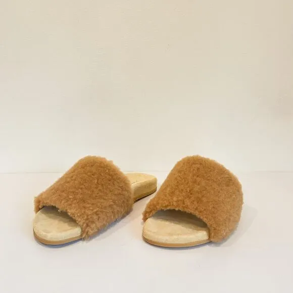 Jenni Kayne Shearling Slide Sandal Tan Size 38/7.5