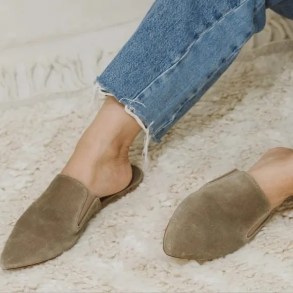 Jenni Kayne Suede Leather Mules Slip On Flats Women's Size 37
