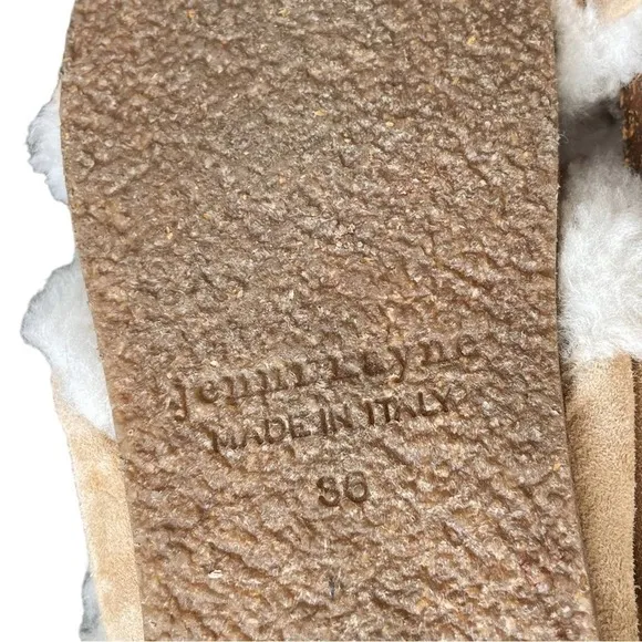 Jenni Kayne Suede Natural Beige Shearling Lined Crossover Slides - 36