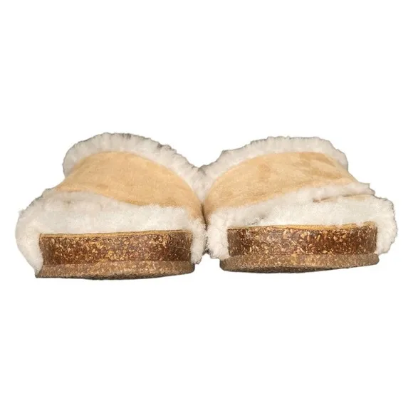 Jenni Kayne Suede Natural Beige Shearling Lined Crossover Slides - 36
