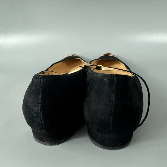 Jennifer Chamandi Black Suede with Calf-hair Lorenzo Point-toe Flats, Size 39.5