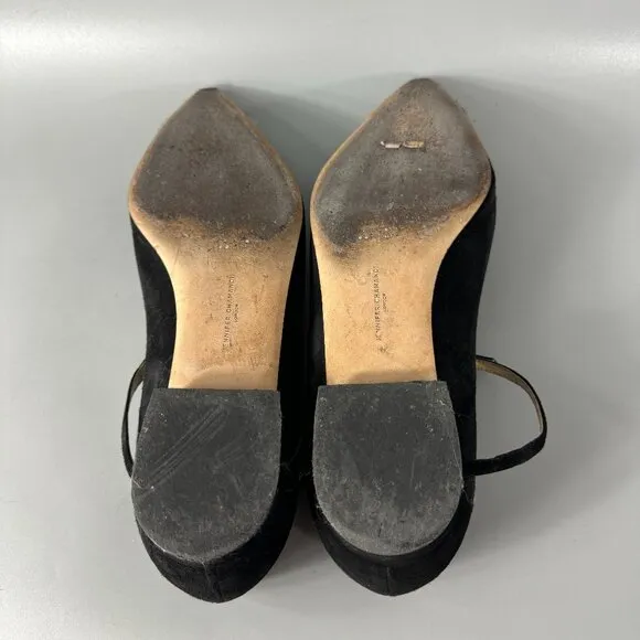 Jennifer Chamandi Black Suede with Calf-hair Lorenzo Point-toe Flats, Size 39.5