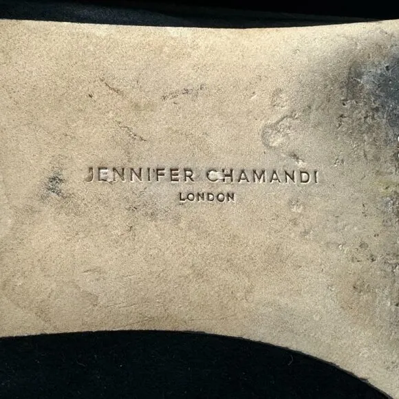 Jennifer Chamandi Black Suede with Calf-hair Lorenzo Point-toe Flats, Size 39.5