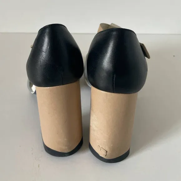 Jil Sander Neutral Color Block Chunky Heel Cut Out Sandals, Size 37 🔴