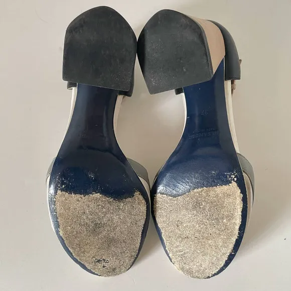 Jil Sander Neutral Color Block Chunky Heel Cut Out Sandals, Size 37 🔴