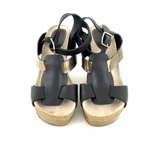 JIL SANDER Womens Black Metallic Wedge Heels Chunky Sandals Eu37 US6