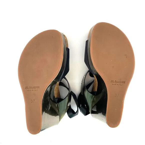 JIL SANDER Womens Black Metallic Wedge Heels Chunky Sandals Eu37 US6