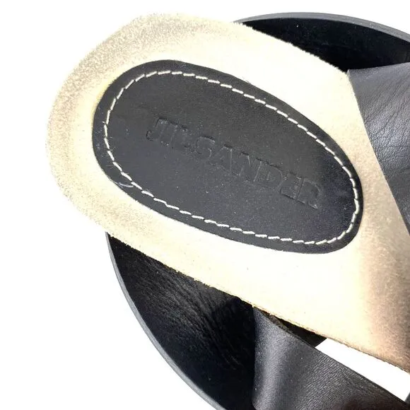 JIL SANDER Womens Black Metallic Wedge Heels Chunky Sandals Eu37 US6