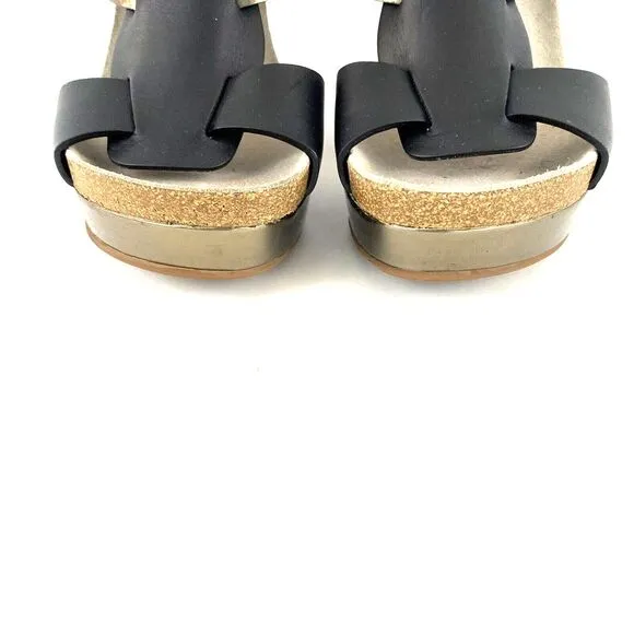 JIL SANDER Womens Black Metallic Wedge Heels Chunky Sandals Eu37 US6