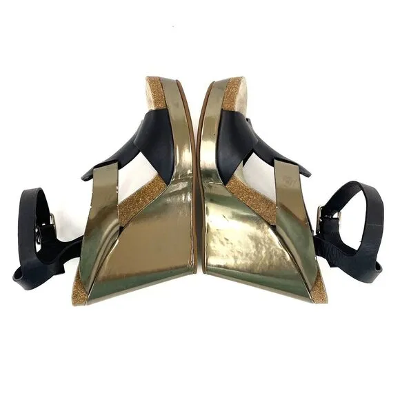 JIL SANDER Womens Black Metallic Wedge Heels Chunky Sandals Eu37 US6