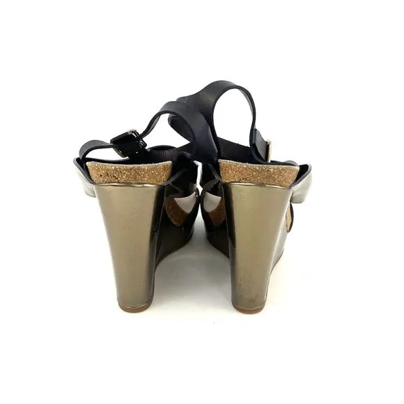 JIL SANDER Womens Black Metallic Wedge Heels Chunky Sandals Eu37 US6