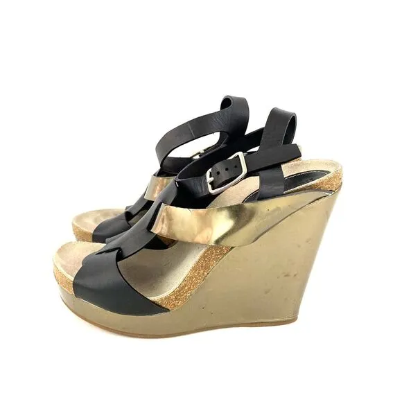 JIL SANDER Womens Black Metallic Wedge Heels Chunky Sandals Eu37 US6
