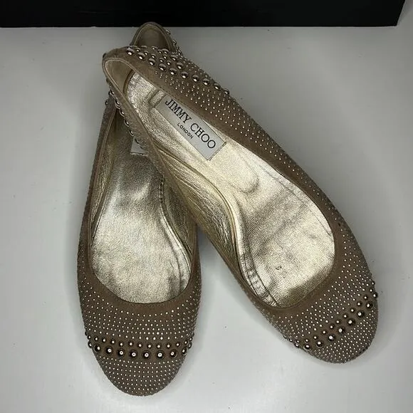 Jimmy Choo Beige Suede Sudded Ballet Flat Size 8.5