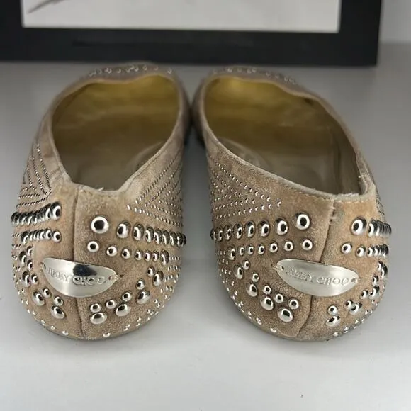 Jimmy Choo Beige Suede Sudded Ballet Flat Size 8.5
