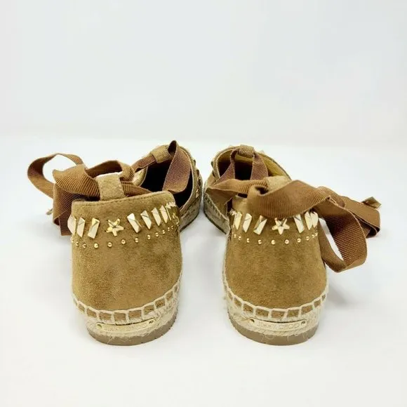 Jimmy Choo Brown Suede Gold Studded Lace Up Flats Espadrille