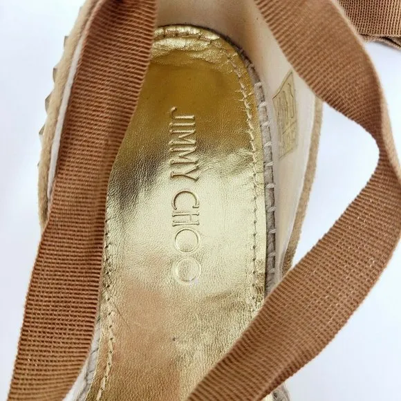 Jimmy Choo Brown Suede Gold Studded Lace Up Flats Espadrille