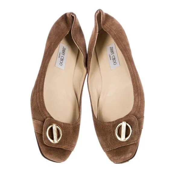 JIMMY CHOO Carmel Brown Suede Embellished Ballet Flats Shoes Size EU 40.5/10.5