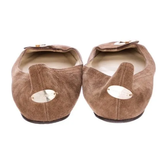 JIMMY CHOO Carmel Brown Suede Embellished Ballet Flats Shoes Size EU 40.5/10.5