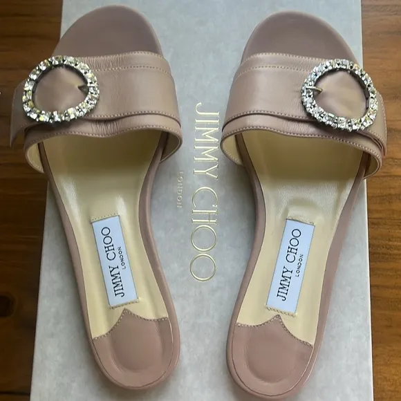 JIMMY CHOO Granger slides pale pink crystal embellished NWOT