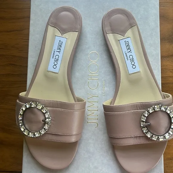 JIMMY CHOO Granger slides pale pink crystal embellished NWOT