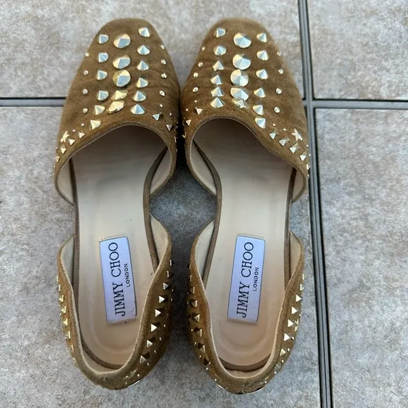 Jimmy Choo Suede Globe Dorsay Studded Flats
