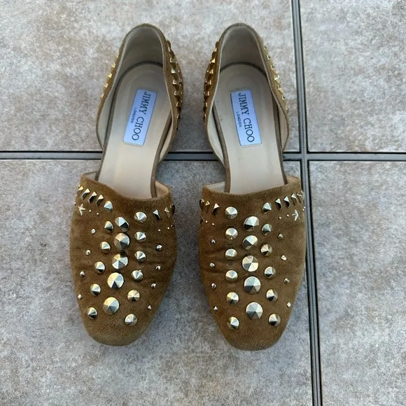Jimmy Choo Suede Globe Dorsay Studded Flats