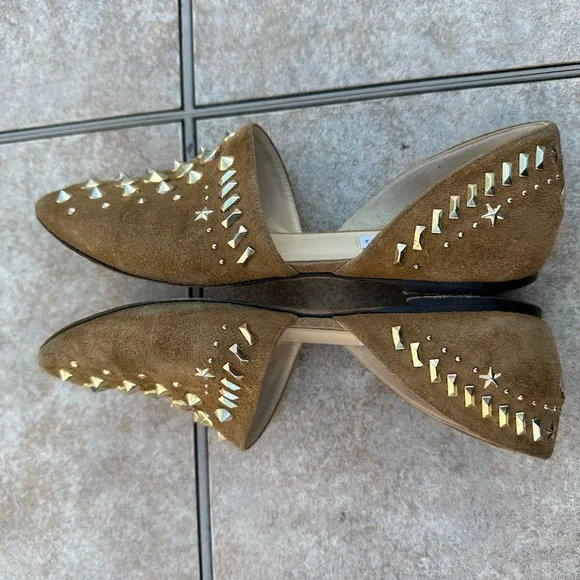 Jimmy Choo Suede Globe Dorsay Studded Flats