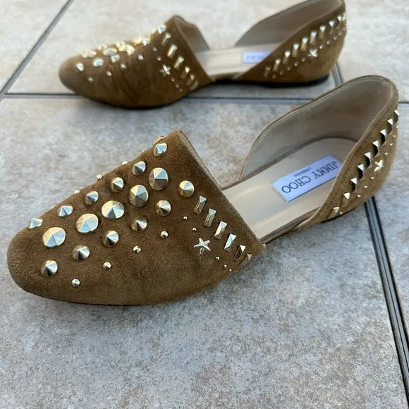 Jimmy Choo Suede Globe Dorsay Studded Flats
